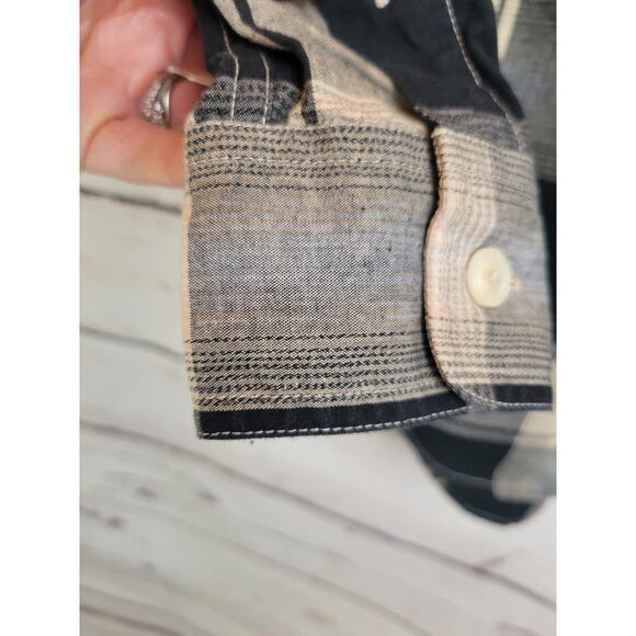 VTG Liz Sport Black Tan Plaid Shoulder Yoke Button Up Shirt Women's Size Small - Picture 9 of 15